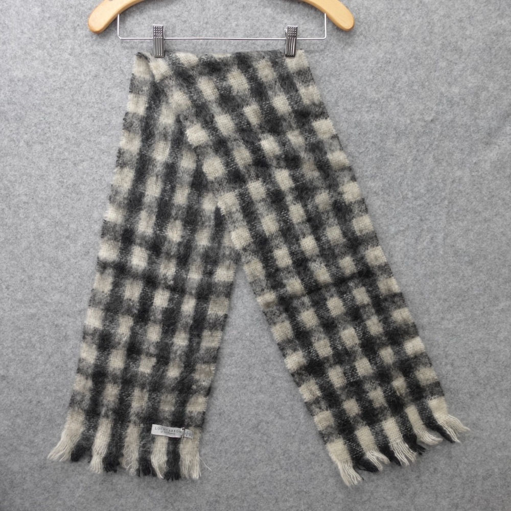LOCHCARRON of Scotland Scarf Buffalo Check White Black Mohair Wool Scottish 9x58